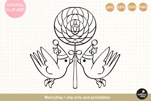 Christmas Birds with Lollipop Line Art: Elevate Your Holiday Design Assets