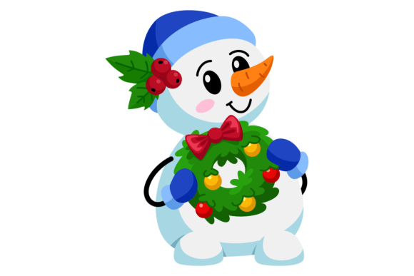 Christmas Snowman. Cartoon Character Wit