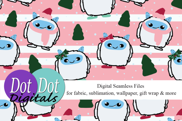 Cute Little Yeti on Pink W Trees Stripes: A Versatile Digital Design for Creative Projects