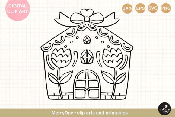 Gingerbread House Ornament Line Art