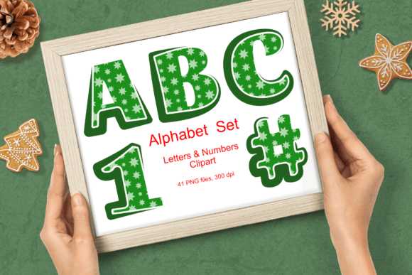 Green Xmas Stars Patterned Alphabet Set