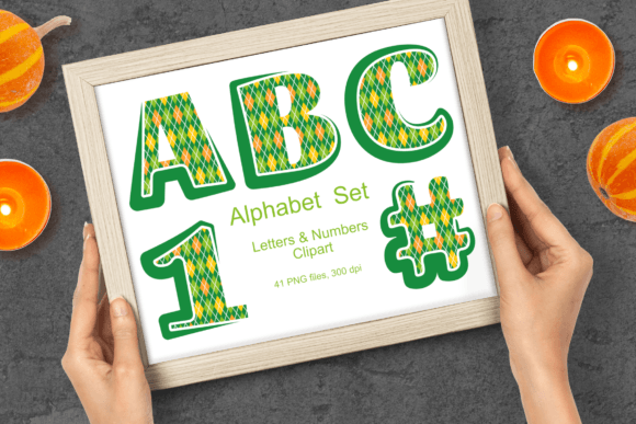 Halloween Green Argyle Alphabet Set PNG