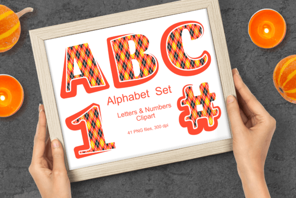 Halloween Orange Argyle Alphabet Set