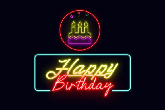 Happy Birthday Lettering Neon Sign Font