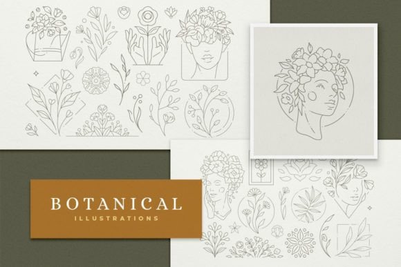 Line Art Botanical Illustrations Set