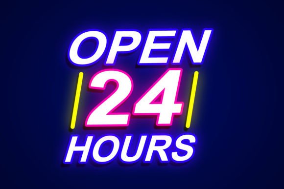 Open 24 Hours Number Neon Sign Font