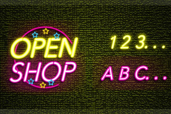 Open Shop Neon Lettering Alphabet Font: A Versatile Design Tool