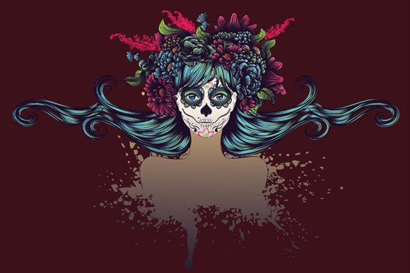 Sugar Skull Girl in Flower Crown