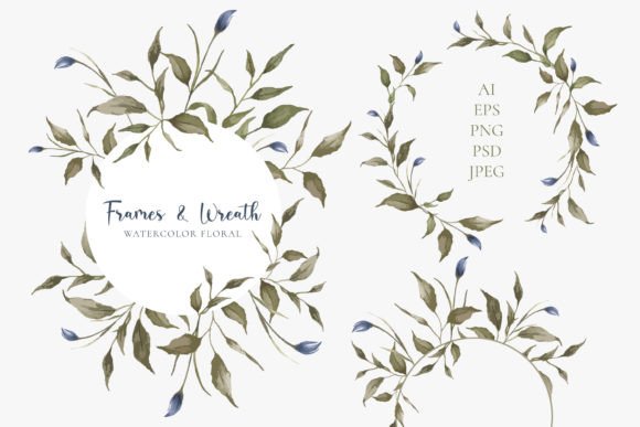 Watercolor Floral Frames and Wreath